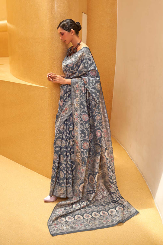 Ruhi Grey Cotton Chikankari One Minute Saree