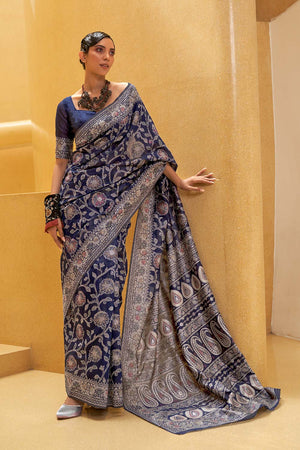 Ruhi Navy Blue Cotton Chikankari One Minute Saree