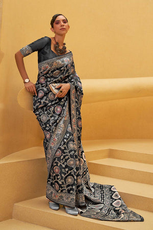 Ruhi Black Cotton Chikankari One Minute Saree