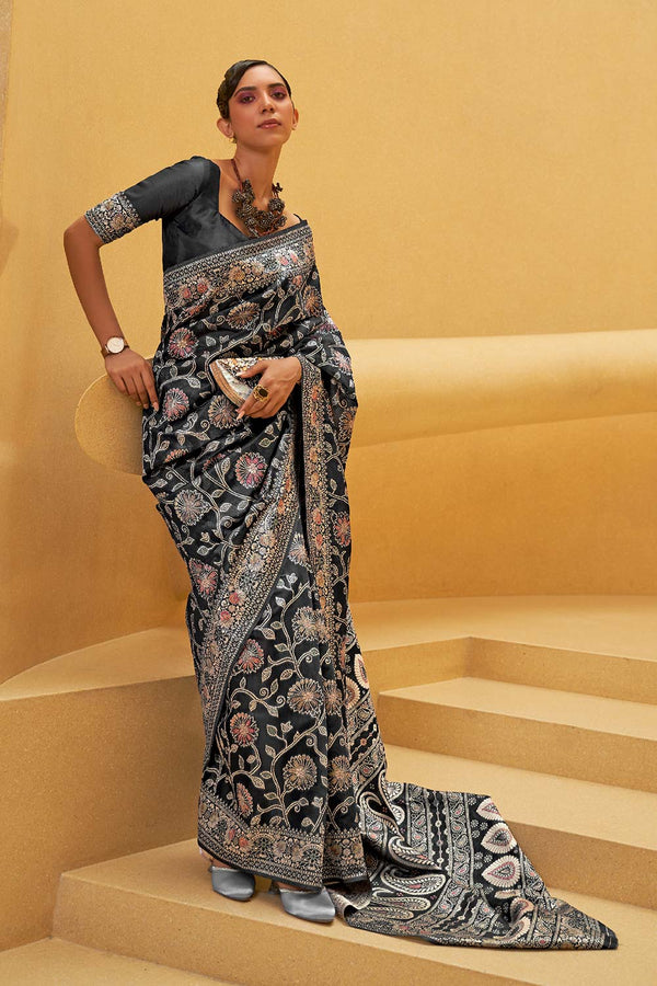 Ruhi Black Cotton Chikankari One Minute Saree