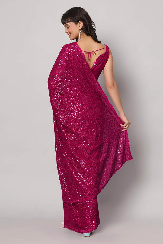 Tasha Pink Faux Georgette Sequins with Embroidery Ready to Wear One Minute Saree