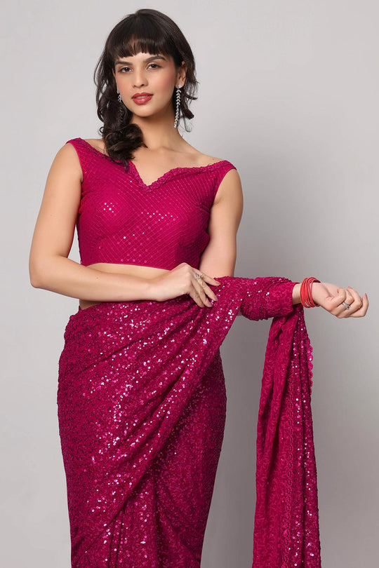 Tasha Pink Faux Georgette Sequins with Embroidery Ready to Wear One Minute Saree