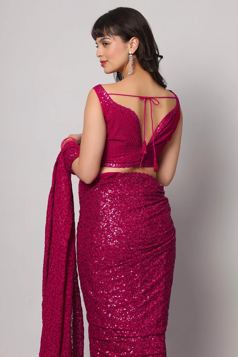 Tasha Pink Sequin Embroidery Faux Georgette One Minute Saree