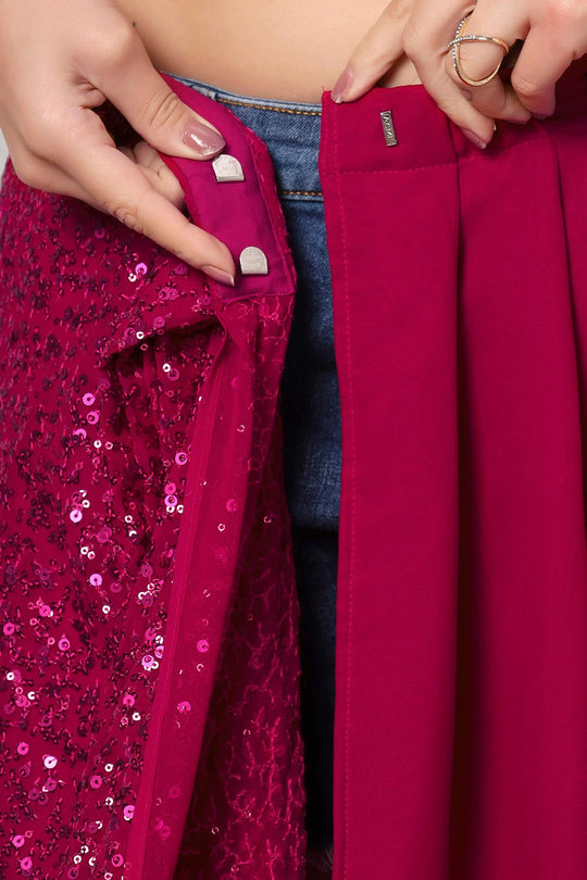 Tasha Pink Faux Georgette Sequins with Embroidery Ready to Wear One Minute Saree