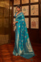 Mika Teal Blue Handloom Silk Zari Work Ready to Wear Saree