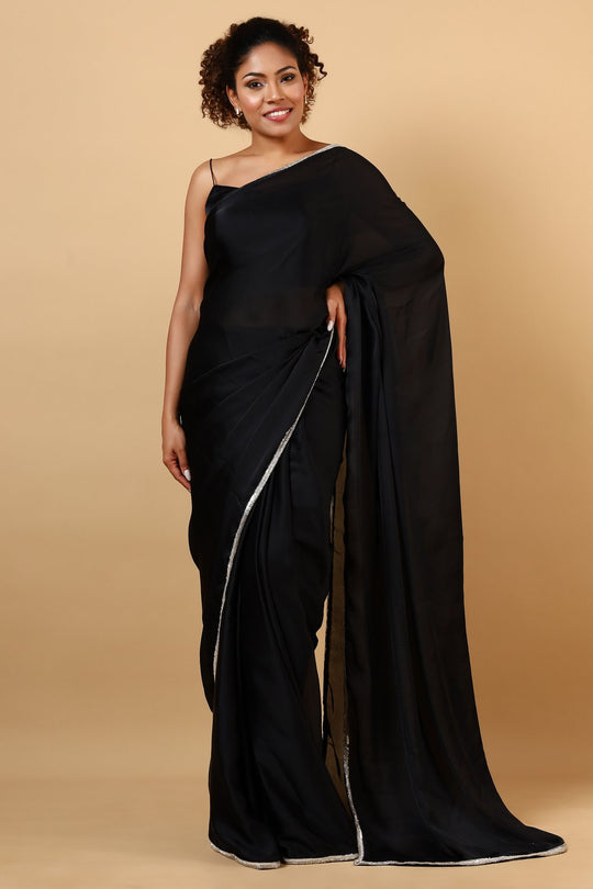 Tia Black Monochrome Satin One Minute Saree