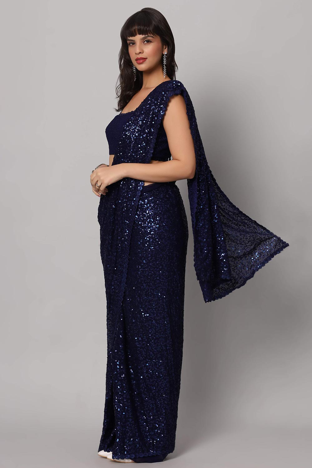 Jesse Royal Blue Sequins Embroidery Faux Georgette One Minute Saree
