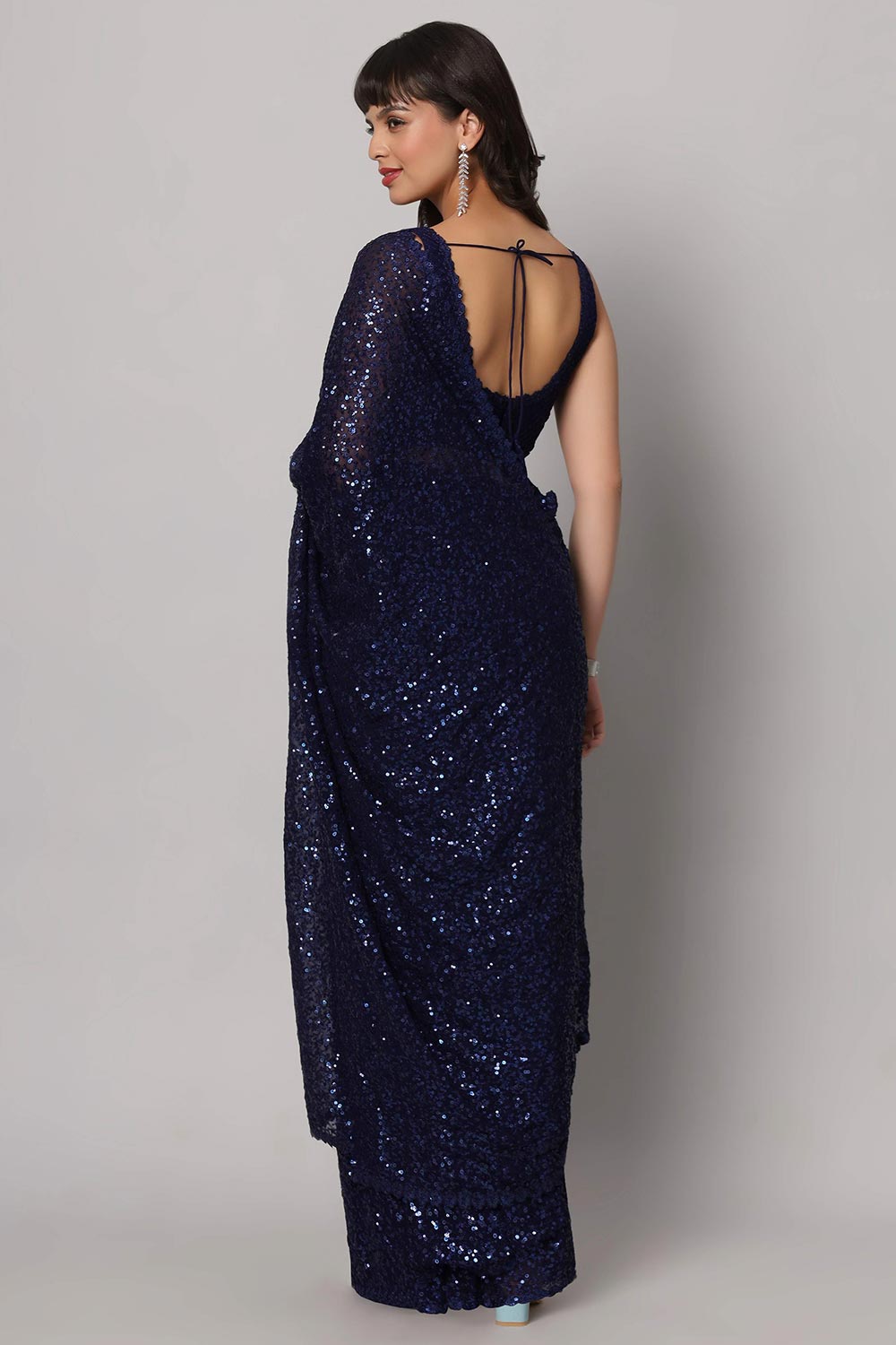 Jesse Royal Blue Georgette Sequins with Embroidery Ready to Wear One Minute Saree