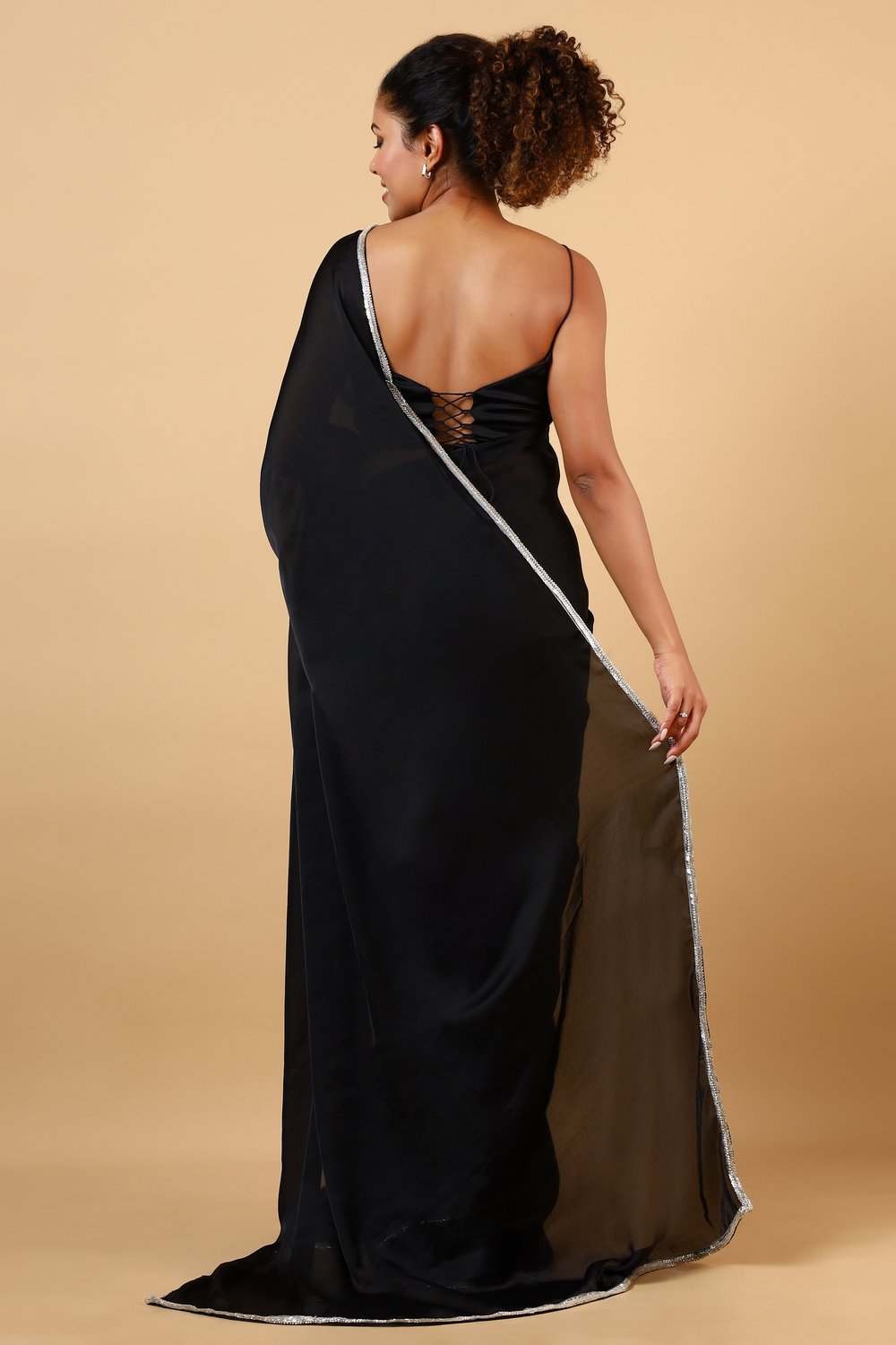 Tia Black Monochrome Satin One Minute Saree