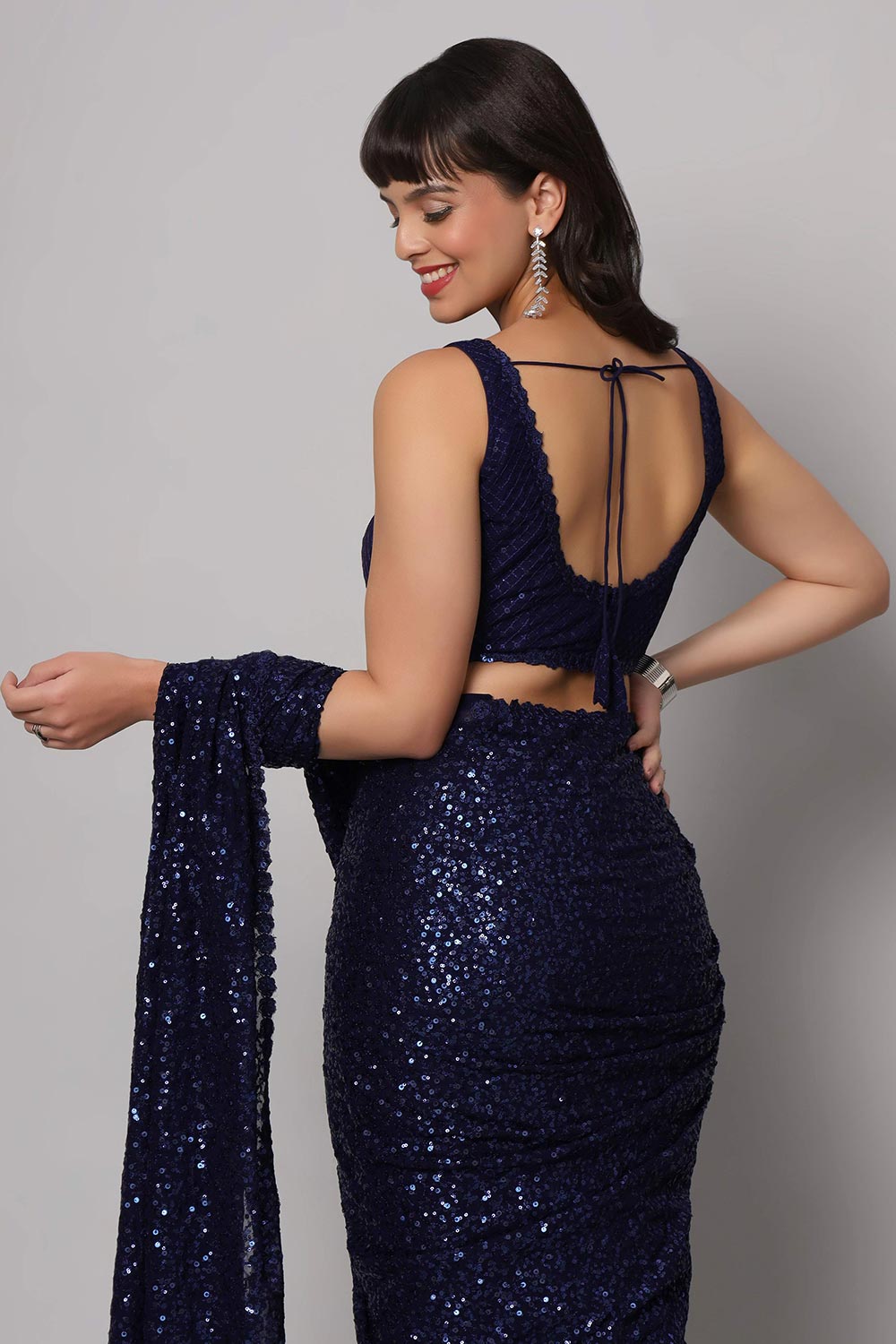 Jesse Royal Blue Georgette Sequins with Embroidery Ready to Wear One Minute Saree