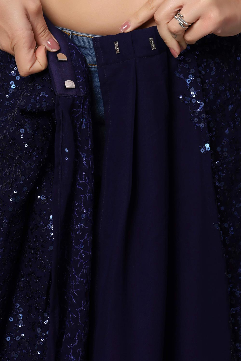 Jesse Royal Blue Georgette Sequins with Embroidery Ready to Wear One Minute Saree