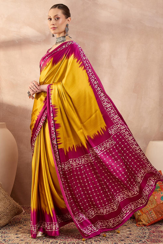 Kenya Yellow Modal Ajrakh Printed Ready to Wear One Minute Saree