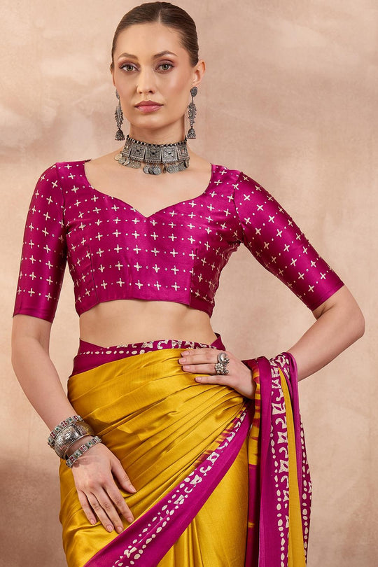 Kenya Yellow Modal Ajrakh Printed Ready to Wear One Minute Saree