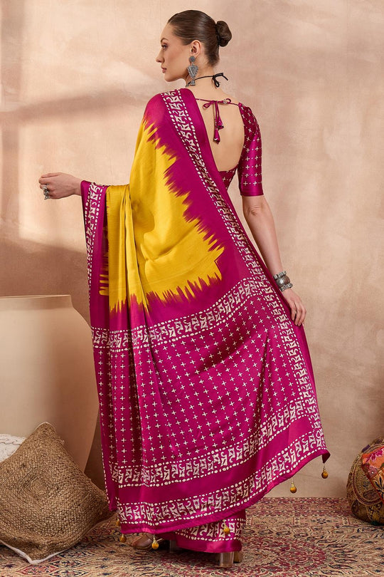Kenya Yellow Modal Ajrakh Printed Ready to Wear One Minute Saree