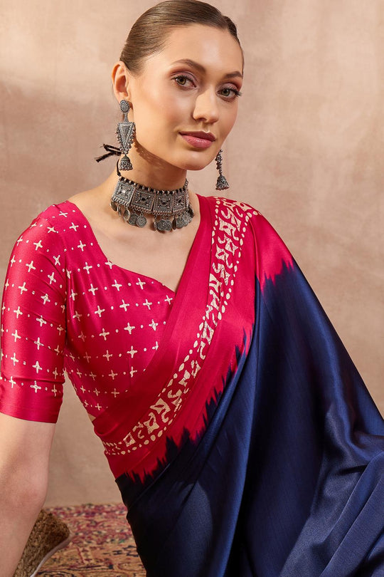 Kenya Blue Modal Ajrakh Printed Ready to Wear One Minute Saree