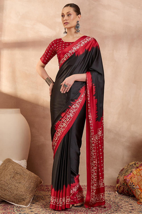 Kenya Black Modal Ajrakh Printed Ready to Wear One Minute Saree