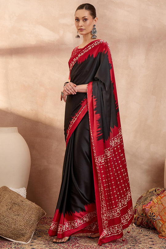 Kenya Black Modal Ajrakh Printed Ready to Wear One Minute Saree