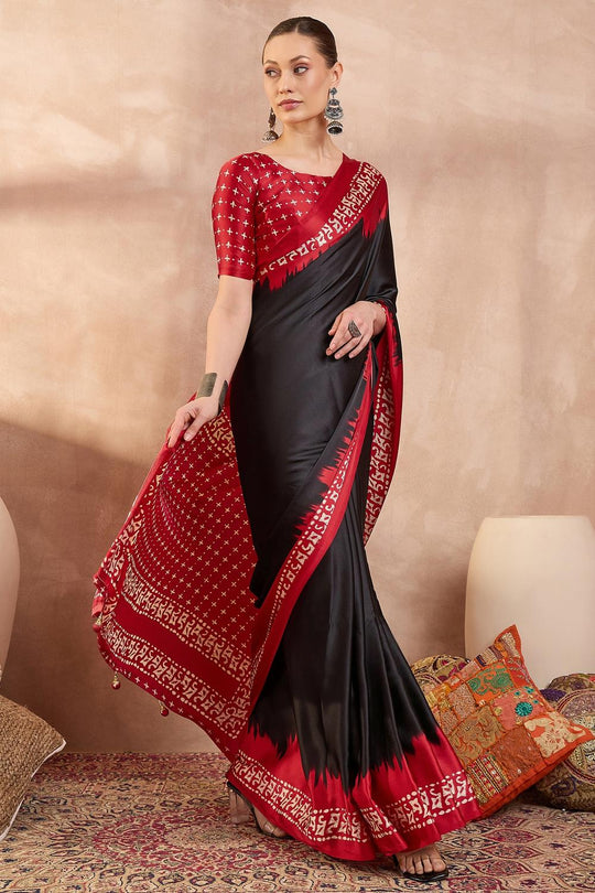 Kenya Black Modal Ajrakh Printed Ready to Wear One Minute Saree