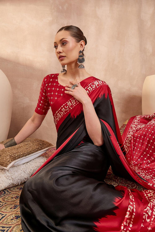 Kenya Black Modal Ajrakh Printed Ready to Wear One Minute Saree