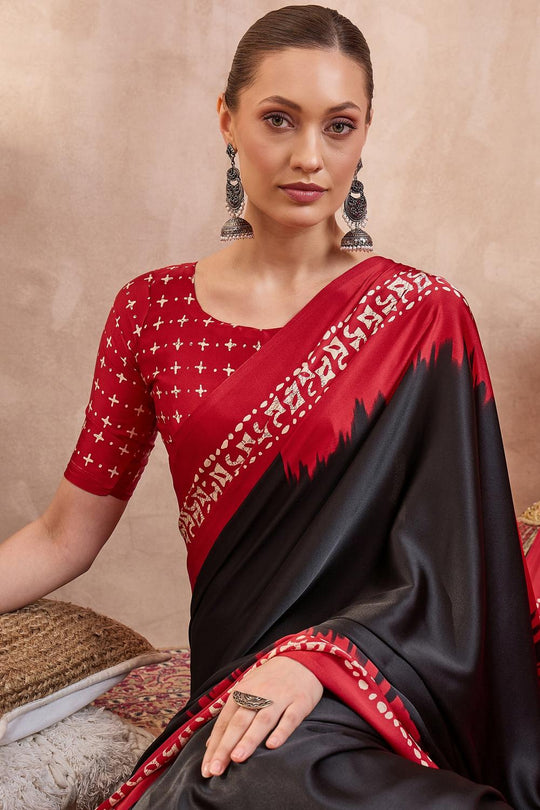 Kenya Black Modal Ajrakh Printed Ready to Wear One Minute Saree