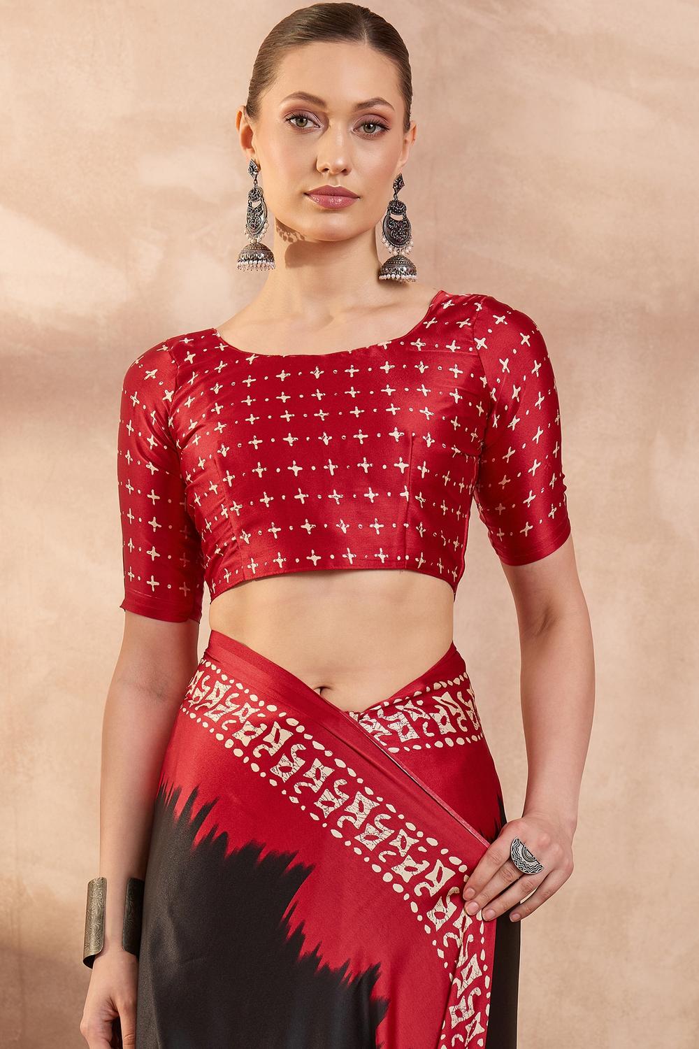Kenya Black Modal Ajrakh Printed Ready to Wear One Minute Saree