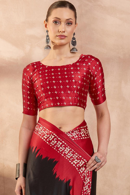 Kenya Black Modal Ajrakh Printed Ready to Wear One Minute Saree