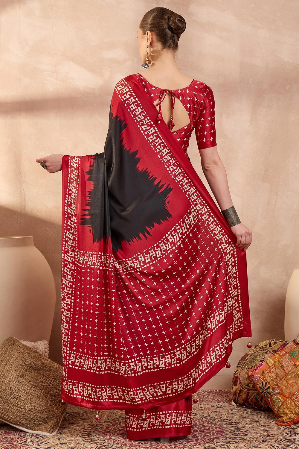 Kenya Black Modal Ajrakh Printed Ready to Wear One Minute Saree