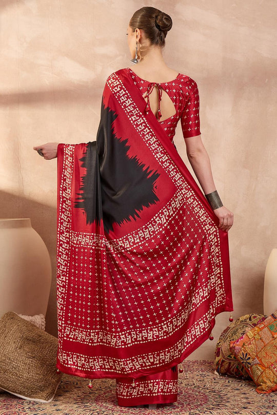 Kenya Black Modal Ajrakh Printed Ready to Wear One Minute Saree