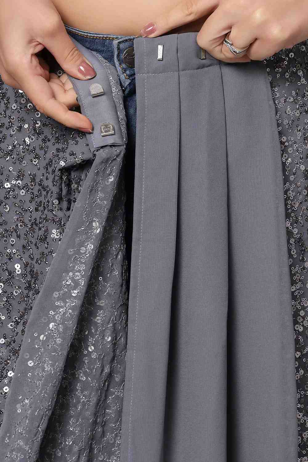 Jessie Grey Faux Georgette Sequins Ready to Wear One Minute Saree