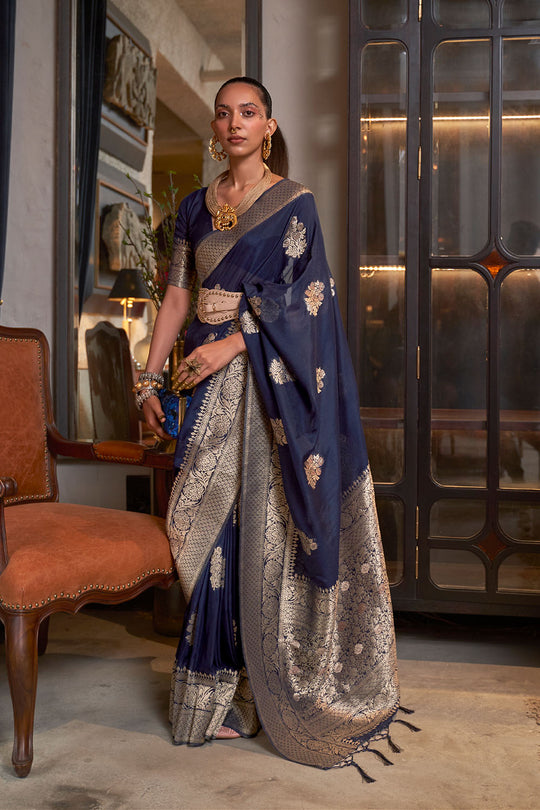 Hibana Navy Blue Georgette Woven Ready to Wear One Minute Saree®