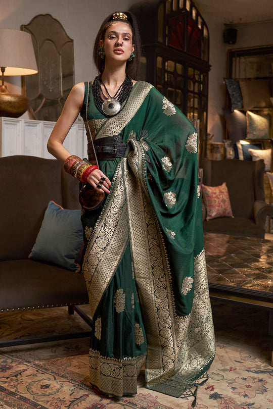 Hibana Emerald Green Georgette Woven Ready to Wear One Minute Saree®