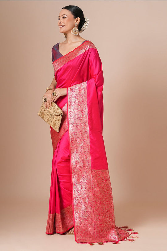 Padma Pink Silk Blend Woven Ready To Wear One Minute Saree