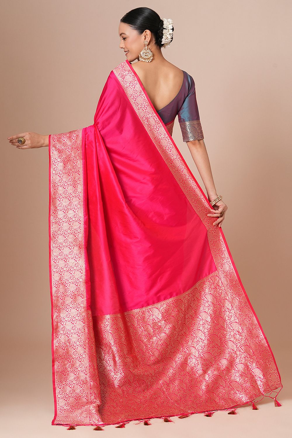 Padma Pink Silk Blend Woven Ready To Wear One Minute Saree
