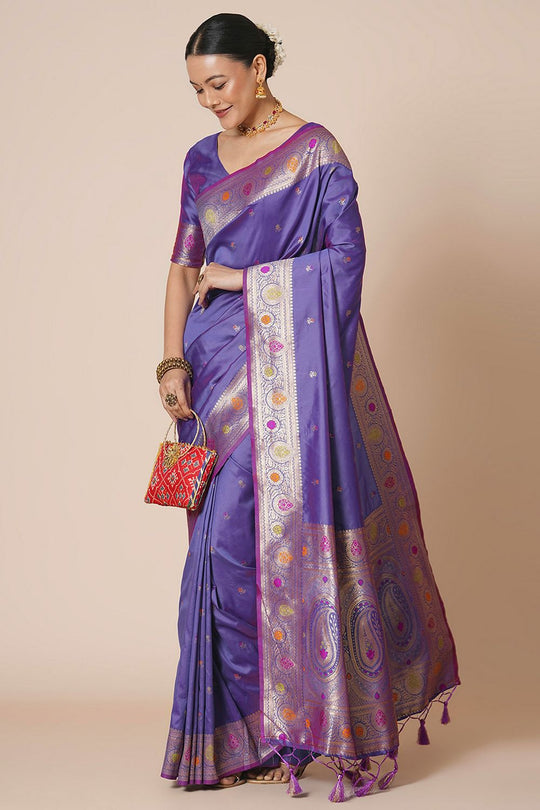 Padma Lavender Silk Blend Woven Motif Work Ready To Wear One Minute Saree