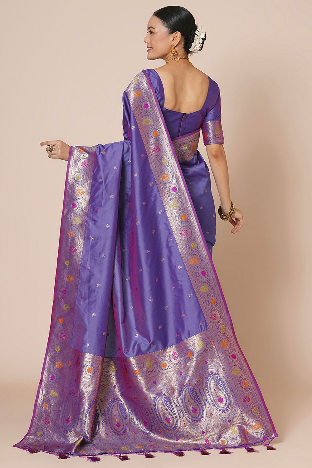 Padma Lavender Silk Blend Woven Motif Work Ready To Wear One Minute Saree