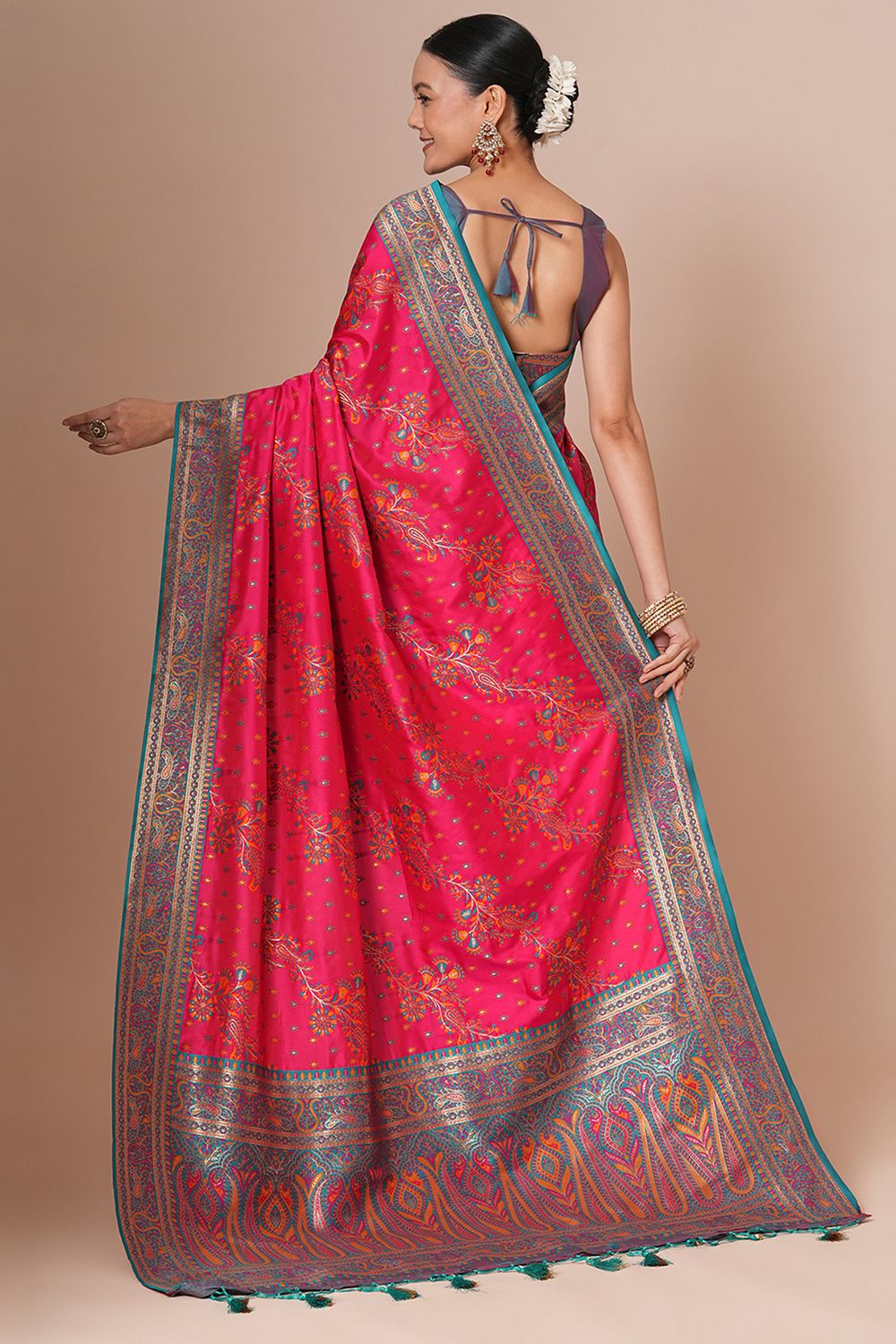 Padma Rani Pink Silk Blend Woven Design Ready to Wear Saree – ONE MINUTE SAREE
