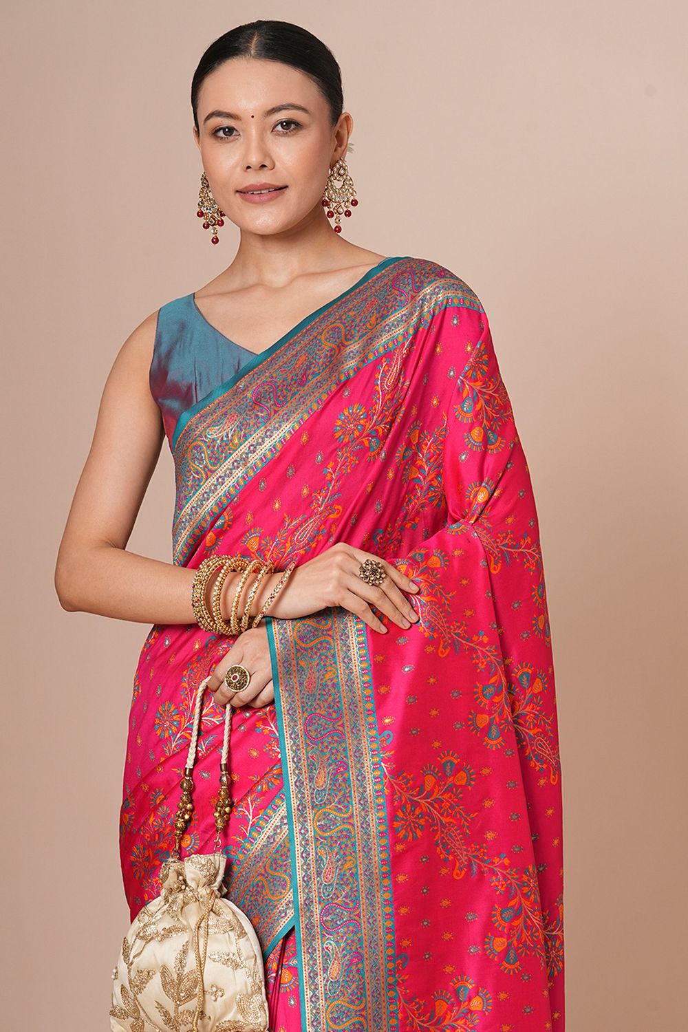 Padma Rani Pink Silk Blend Woven Design Ready to Wear Saree – ONE MINUTE SAREE