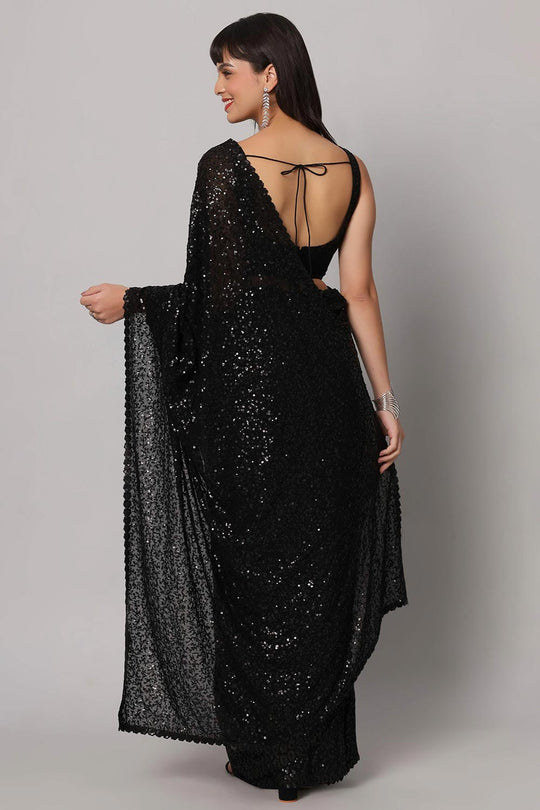 Sejal Black Faux Georgette Sequins Ready to Wear One Minute Saree