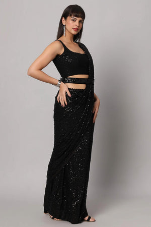 Sejal Black Faux Georgette Sequins One Minute Saree