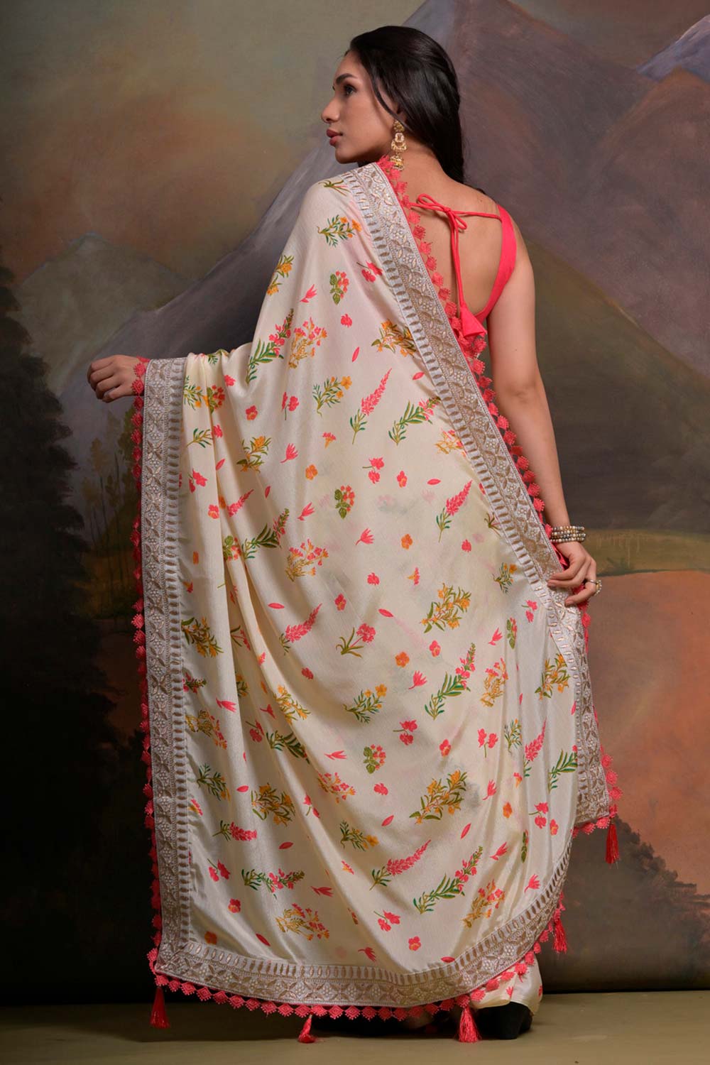 Katrina White Chiffon Lace One Minute Saree