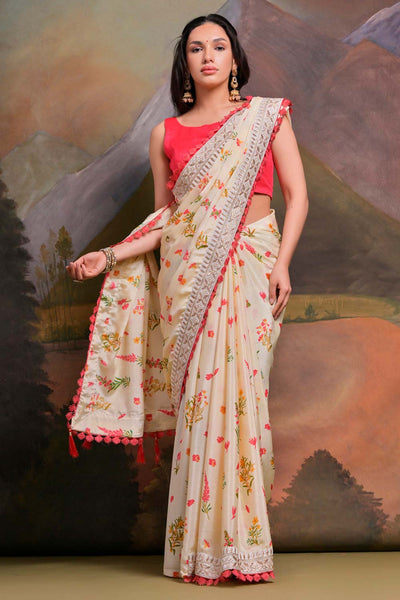 Katrina White Chiffon Lace One Minute Saree