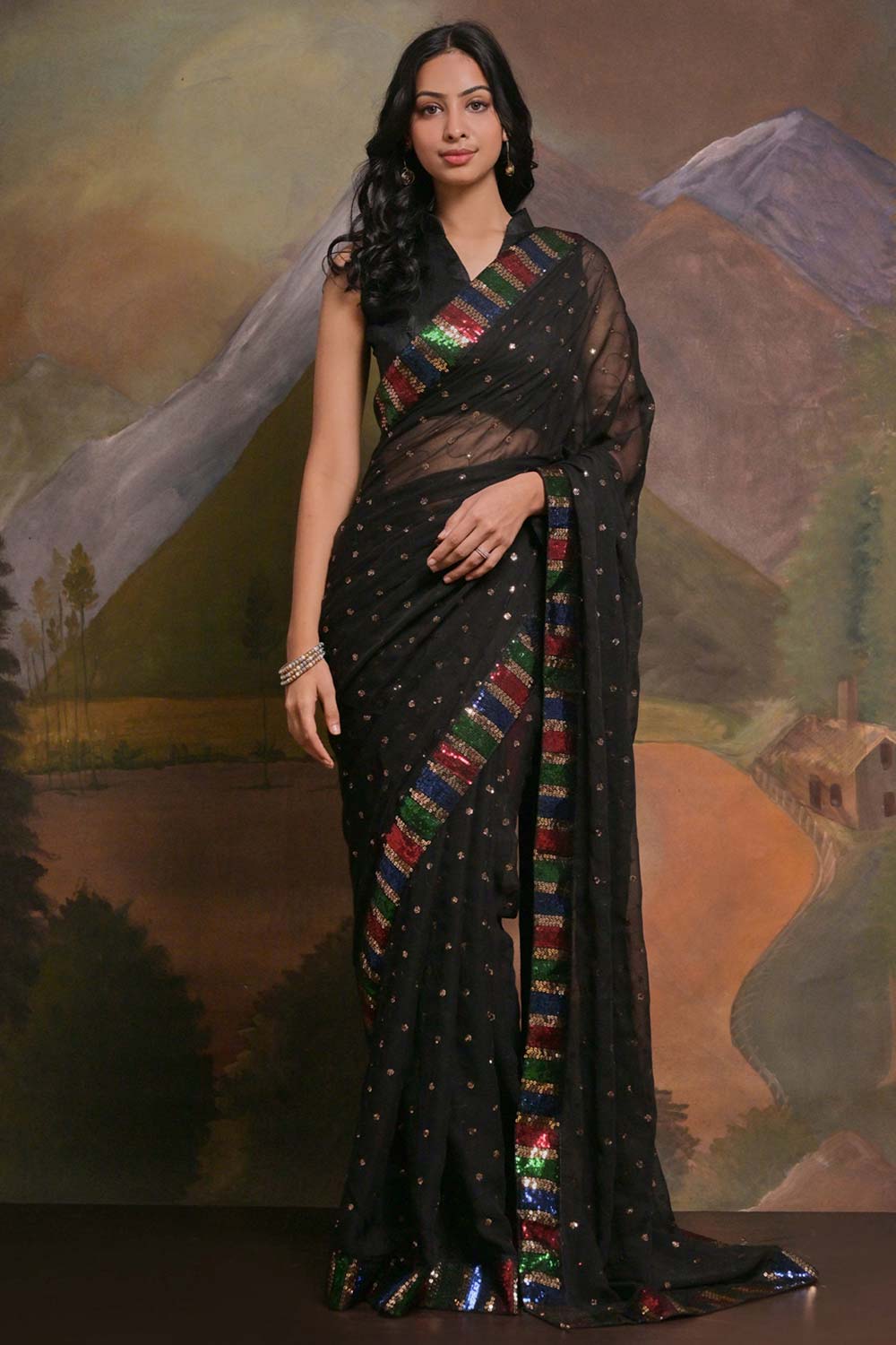 Kylie Black Georgette Sequins One Minute Saree