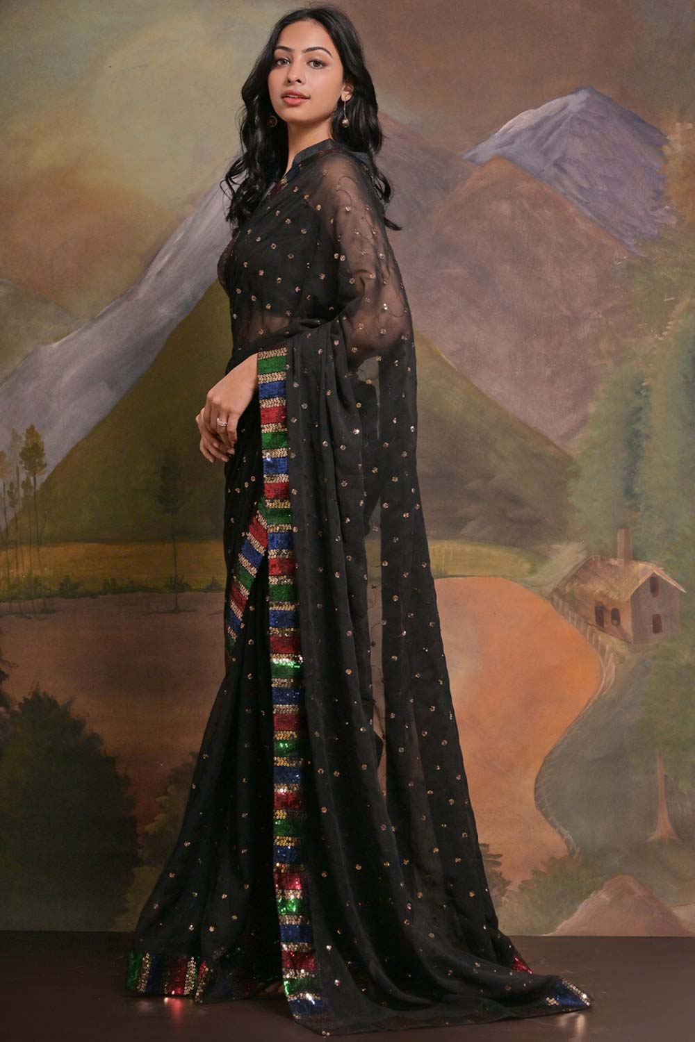 Kylie Black Georgette Sequins One Minute Saree