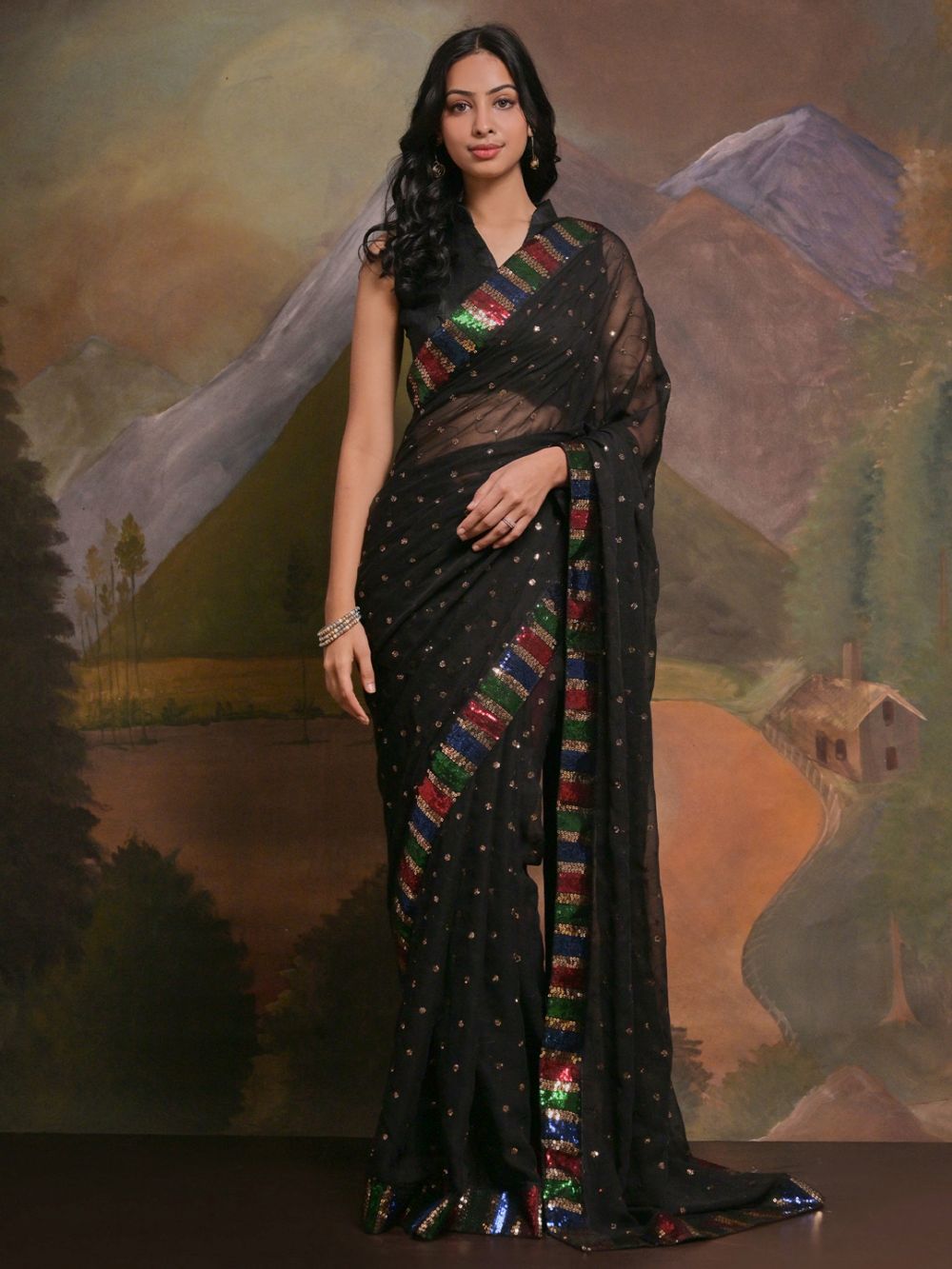 Kylie Black Georgette Sequins One Minute Saree