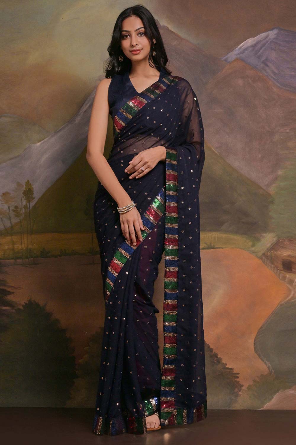 Kylie Blue Georgette Sequins One Minute Saree