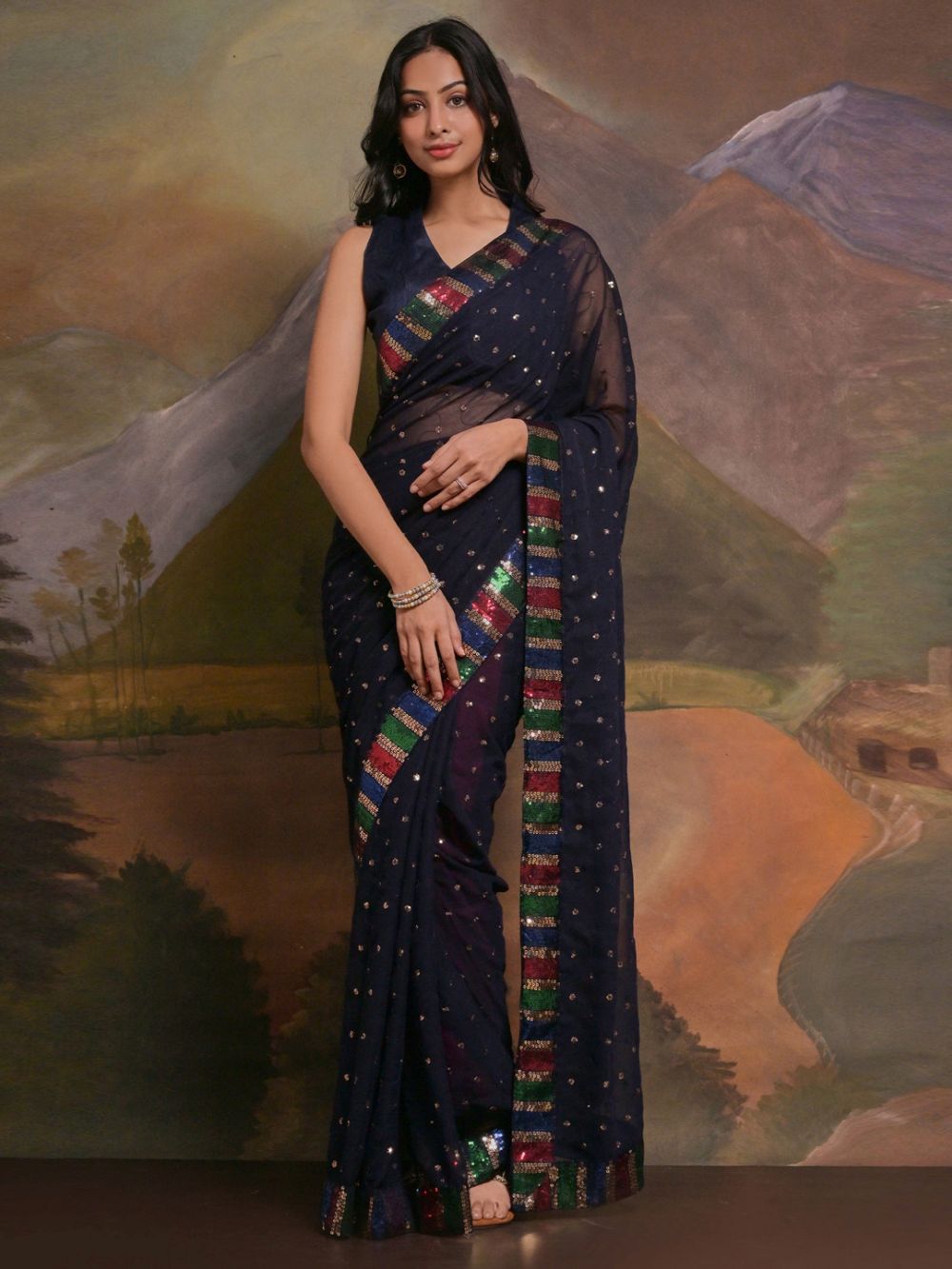 Kylie Blue Georgette Sequins One Minute Saree