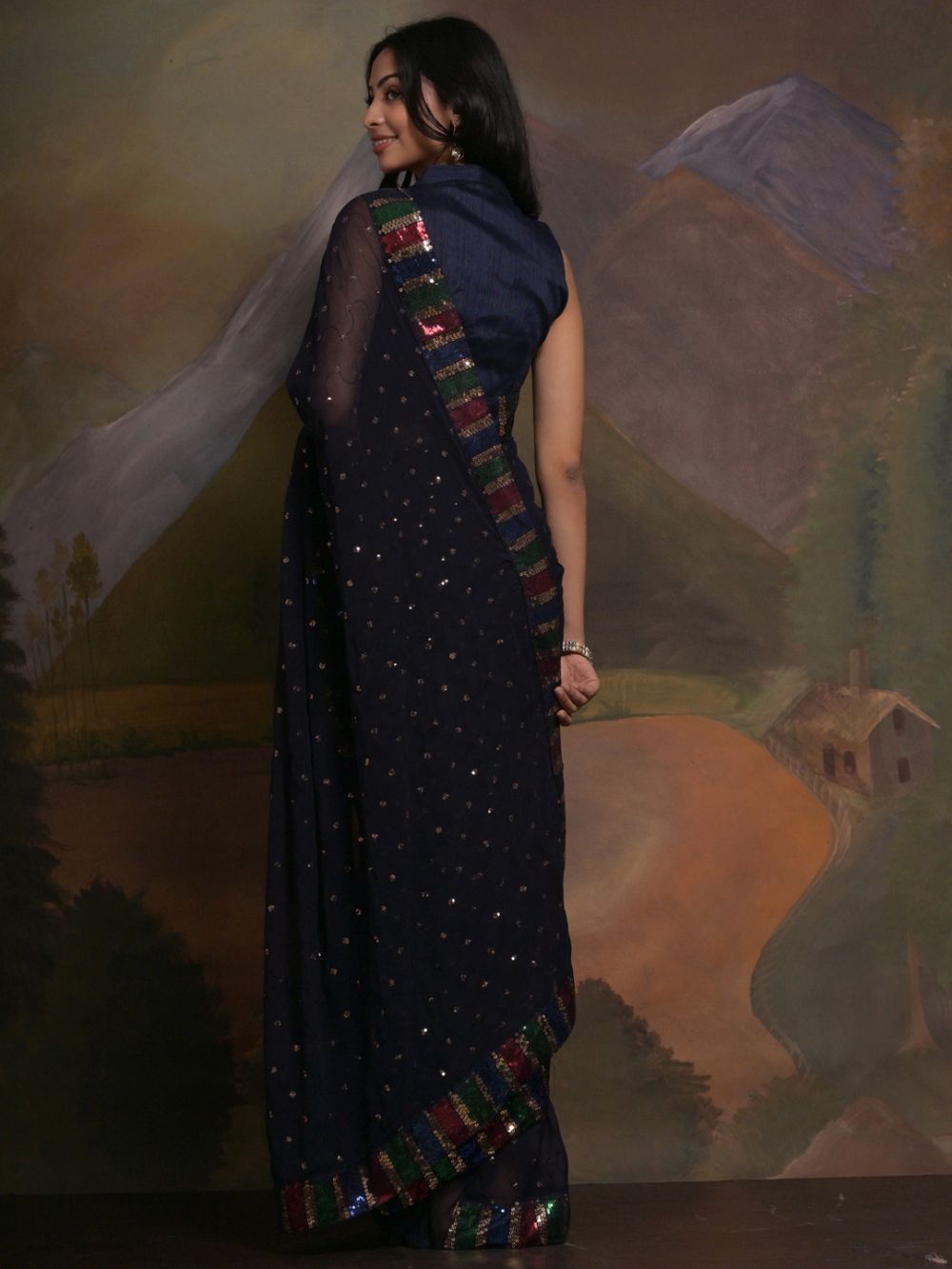 Kylie Blue Georgette Sequins One Minute Saree