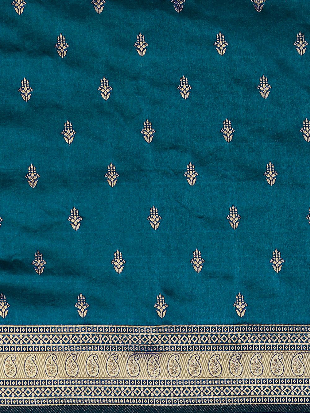 Minal Teal Blue Silk Blend Banarasi One Minute Saree