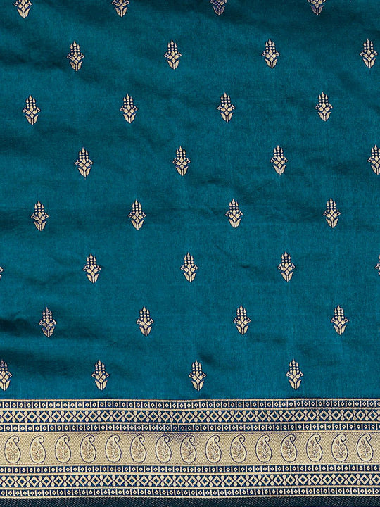Minal Teal Blue Silk Blend Banarasi One Minute Saree