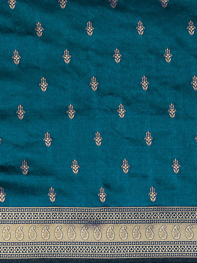 Minal Teal Blue Silk Blend Banarasi One Minute Saree